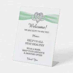 Green Ribbon Infinity Heart Wedding Safety Pedestal Sign