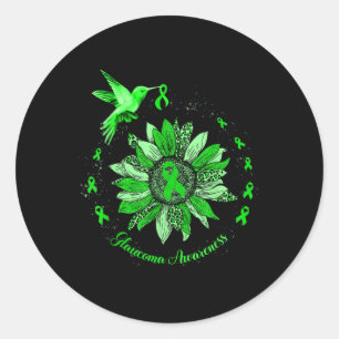 Green Ribbon Leopard Sunflower Glaucoma Awareness Classic Round Sticker