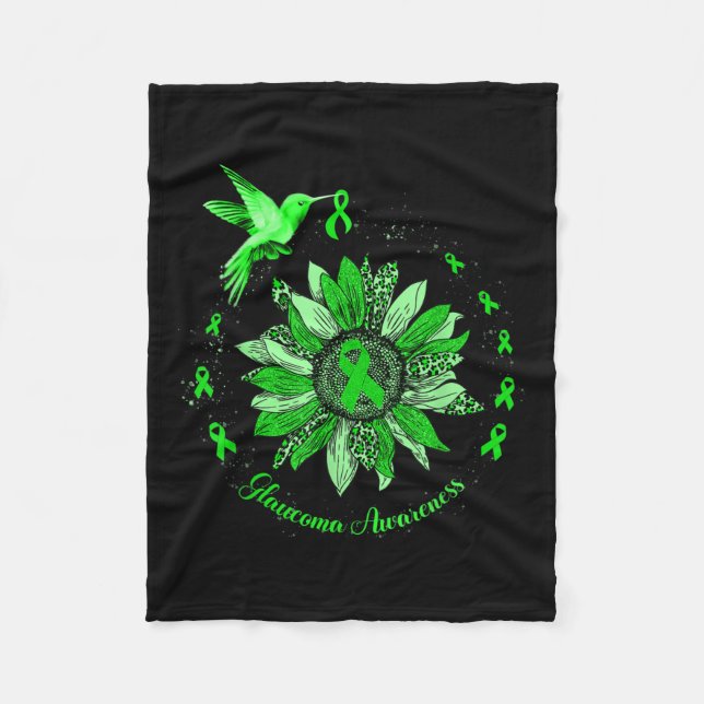 Green Ribbon Leopard Sunflower Glaucoma Awareness  Fleece Blanket (Front)