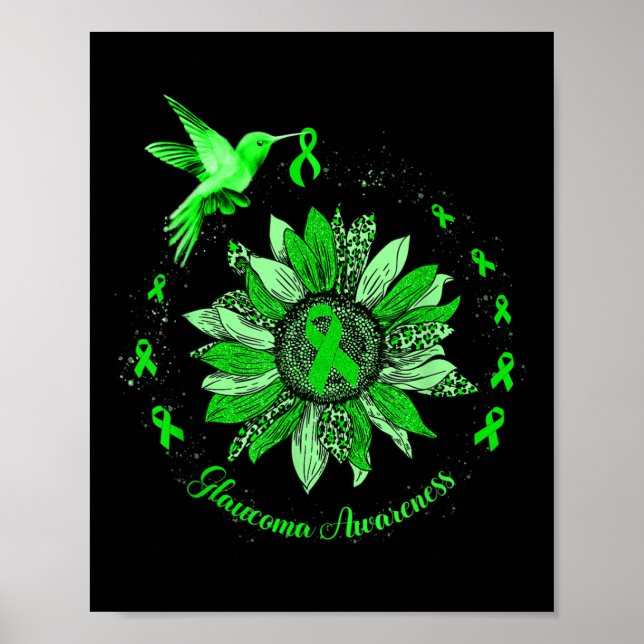 Green Ribbon Leopard Sunflower Glaucoma Awareness  Poster (Front)