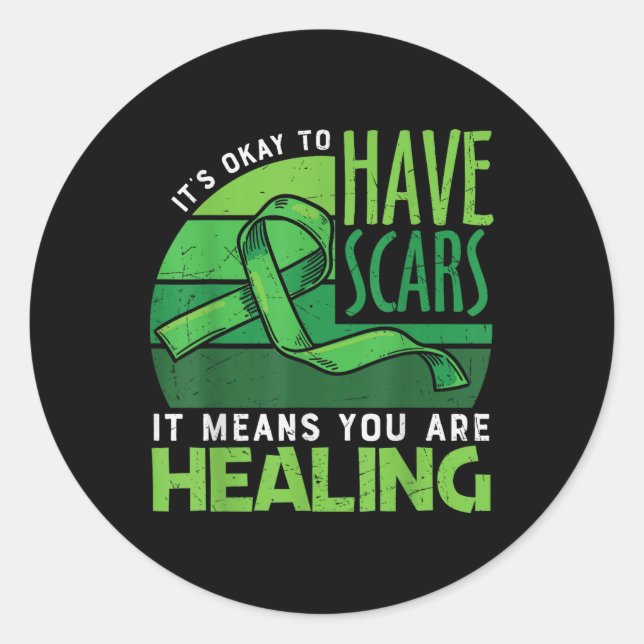 Green Ribbon Mental Health Awareness  Classic Round Sticker (Front)