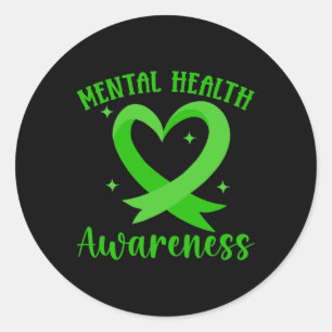 Green Ribbon Mental Health Awareness  Classic Round Sticker
