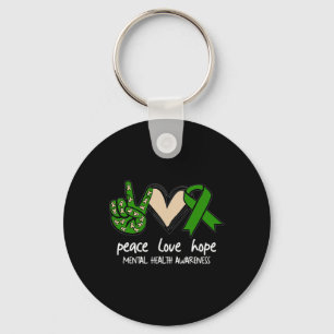 Green Ribbon Peace Love Hope Mental Health Awarene Key Ring