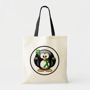 Green Ribbon Penguin Tote Bag