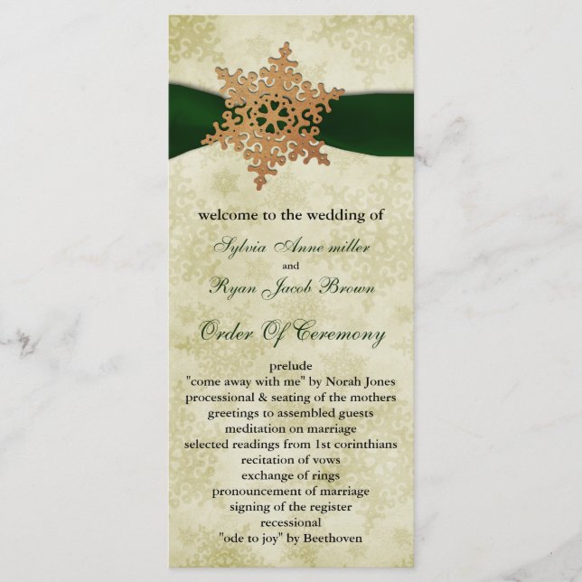 Green ribbon , rustic snowflake programme (Front)
