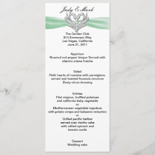Green Ribbon Silver Swans Menu Card