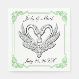 Green Ribbon Silver Swans Paper Napkins