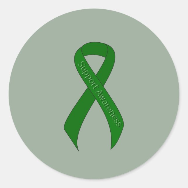 Green Ribbon Support Awareness Classic Round Sticker (Front)
