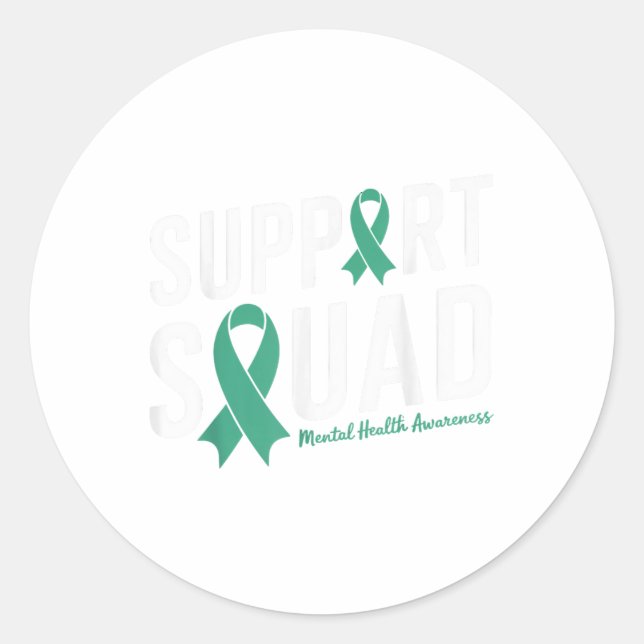 Green Ribbon Support Squad For Mental Health Aware Classic Round Sticker (Front)