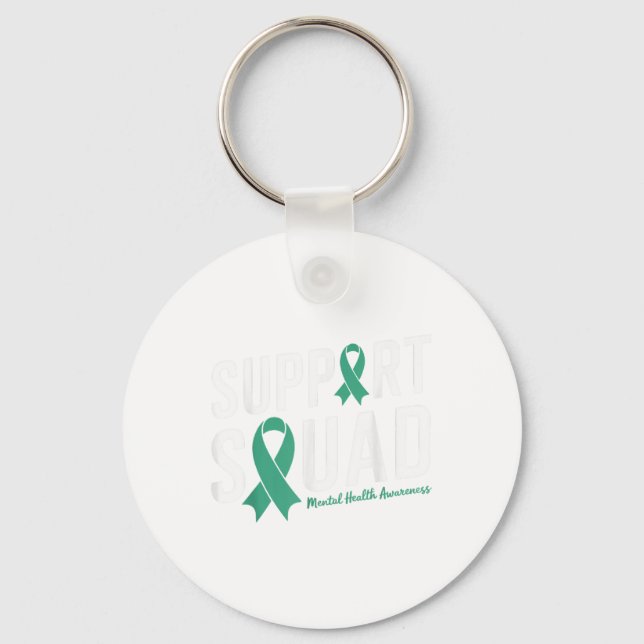 Green Ribbon Support Squad For Mental Health Aware Key Ring (Front)