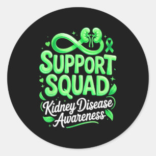 Green ribbon support squad kidney disease awarenes classic round sticker