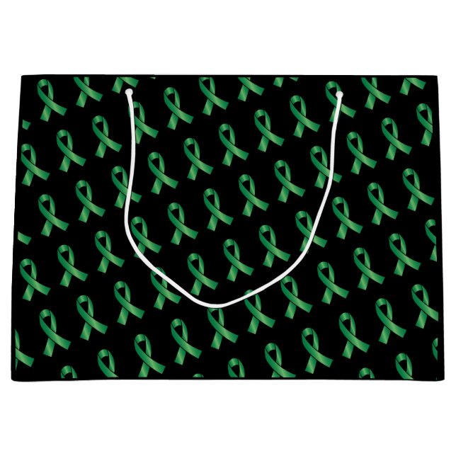 Green Ribbon Transplant Organ Donation Awareness Large Gift Bag (Front)