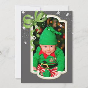 Green Ribbon, Two Sided Photo Christmas Card
