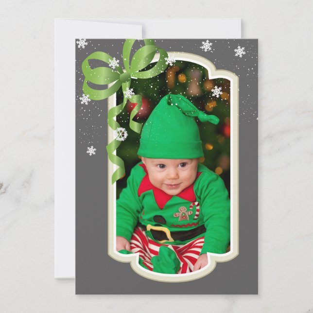 Green Ribbon, Two Sided Photo Christmas Card (Front)