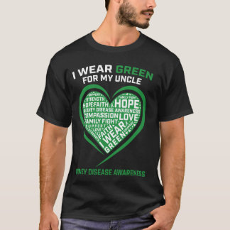 Green Ribbon Uncle Kidney Disease Awareness Heart  T-Shirt