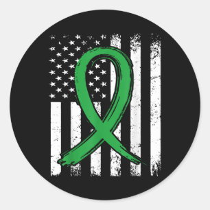 Green Ribbon Us Flag Mental Health Awareness  Classic Round Sticker