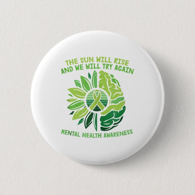 Green Ribbon Warrior &amp; Supporters - Mental Hea 6 Cm Round Badge (Front)