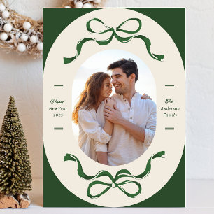 Green Ribbons Happy New Year 2026 Photo Holiday Card
