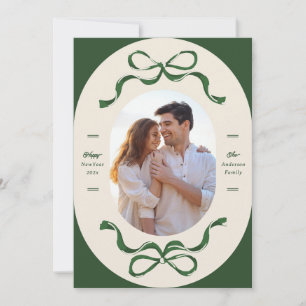 Green Ribbons Happy New Year 2027 Photo Holiday Card