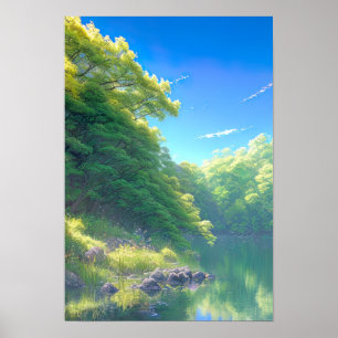 Green Riverbank Poster