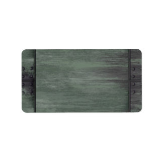 Green riveted steel texture label