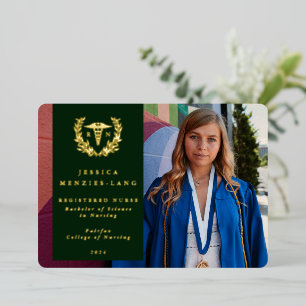 Green RN Caduceus Graduation Photo Announcement