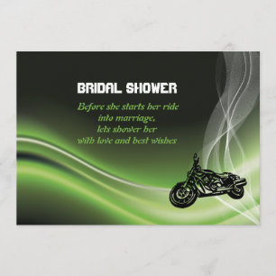 Green road biker/motorcycle wedding bridal shower invitation