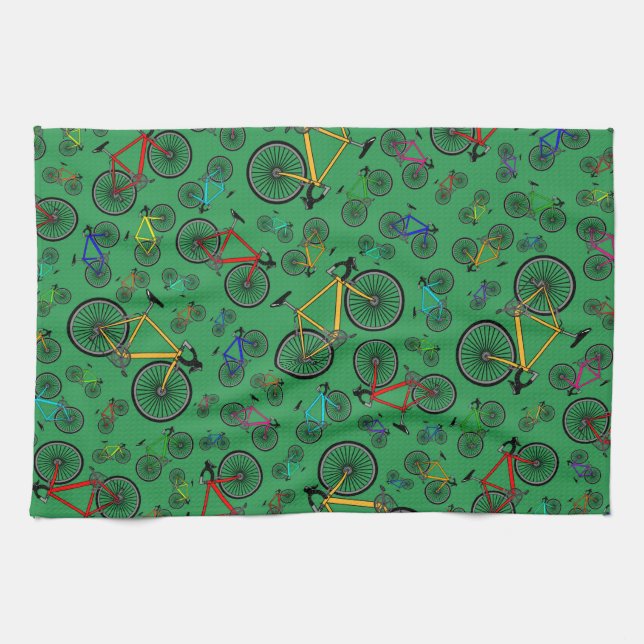 Green road bikes tea towel (Horizontal)