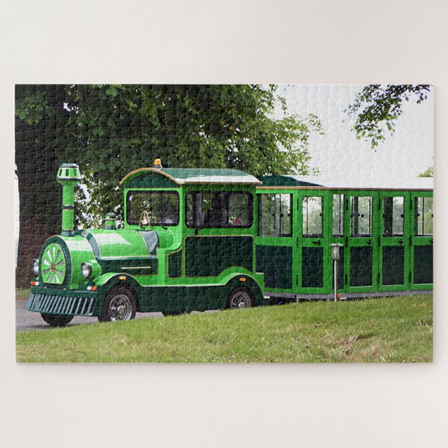 Green road train locomotive jigsaw puzzle (Horizontal)