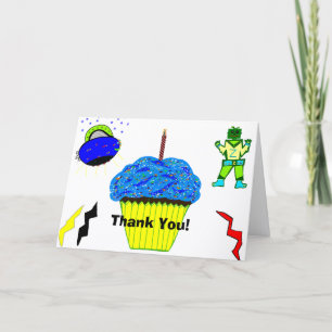 Green Robot Boy Blue Cupcake Birthday Card