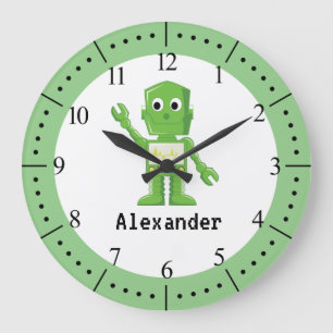 Green robot children illustration large clock