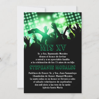 Green Rock Star Quinceanera Birthday Invitation