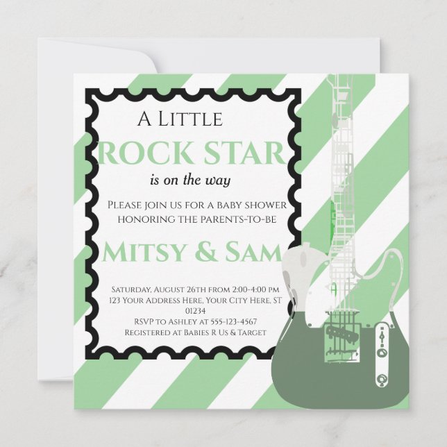 Green Rock Star Rock a Bye Baby Shower Invitation (Front)