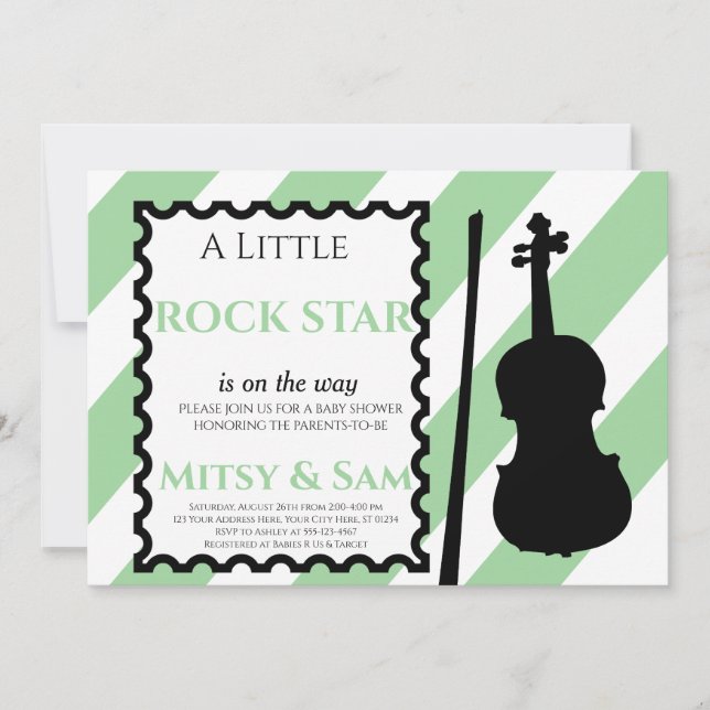 Green Rock Star Rock a Bye Baby Shower Invitation (Front)