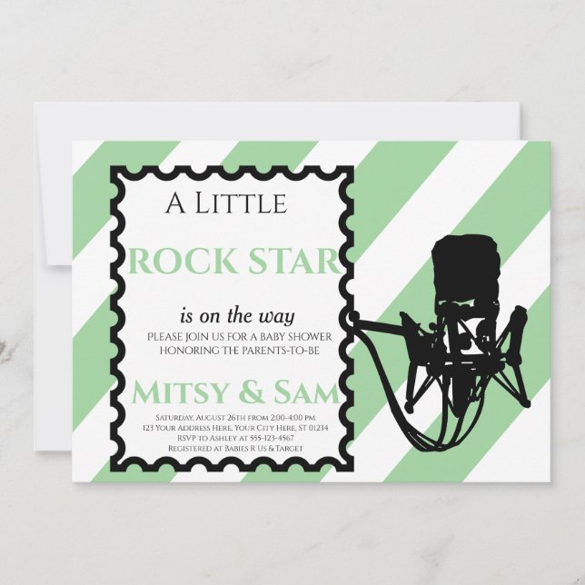 Green Rock Star Rock a Bye Baby Shower Invitation (Front)