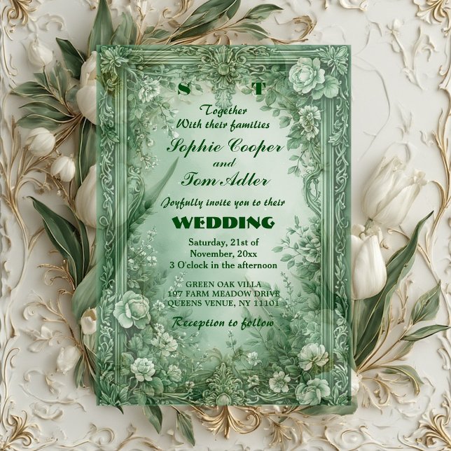 Green Rococo Garden Grand Baroque Opulence Wedding Acrylic Invitations (Green Rococo Garden Grand Baroque Opulence Wedding Acrylic Invitations)