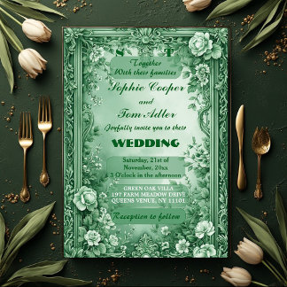 Green Rococo Garden Grand Baroque Opulence Wedding Invitation