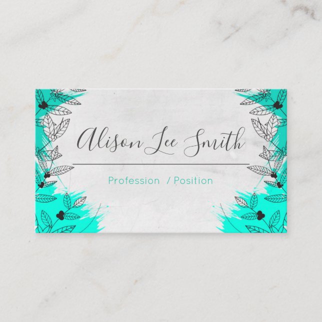 Green Romantic leaves Business Card (Front)