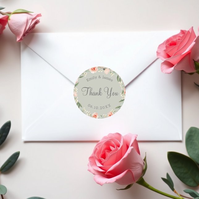 Green, romantic rose wreath  classic round sticker (Creator Uploaded)