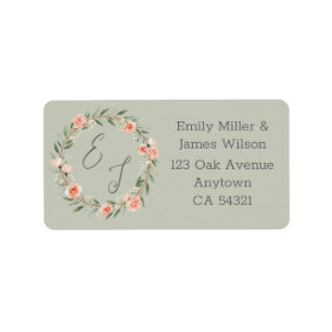 Green, romantic rose wreath label