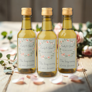 Green, romantic rose wreath wine label