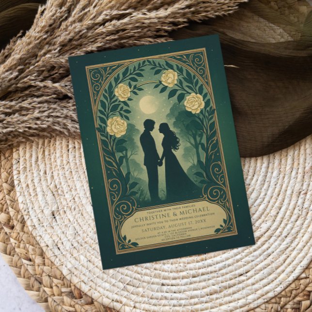 Green Romantic Silhouette Couple Wedding Invite (Creator Uploaded)