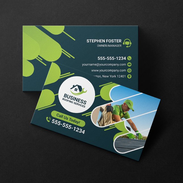 Green Roofing Services Repairs, Installation Business Card (Creator Uploaded)