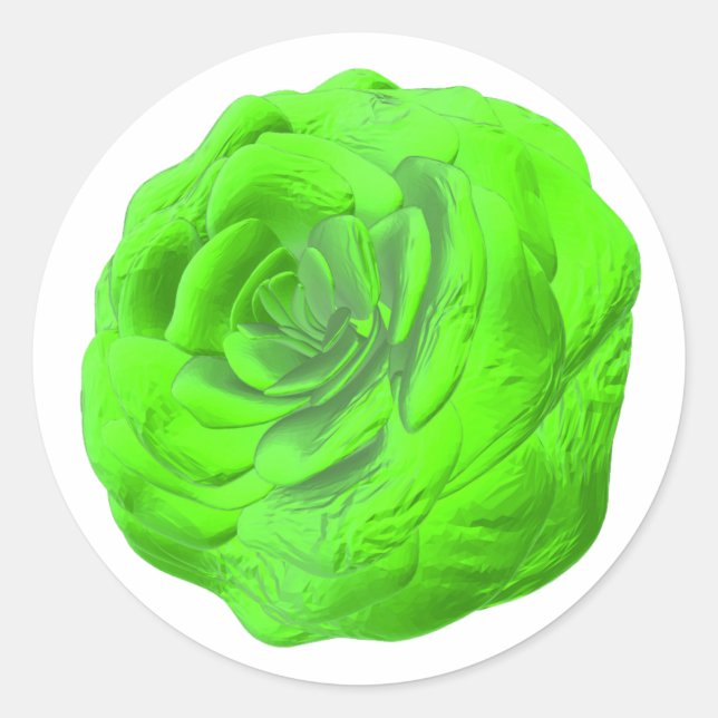 Green Rose Bloom – Floral 3D Design Classic Round Sticker (Front)