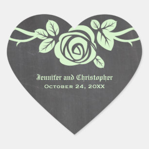 Green Rose Chalkboard Wedding Stickers