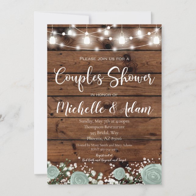 Green Rose Couples Shower Rustic Country Invitation (Front)