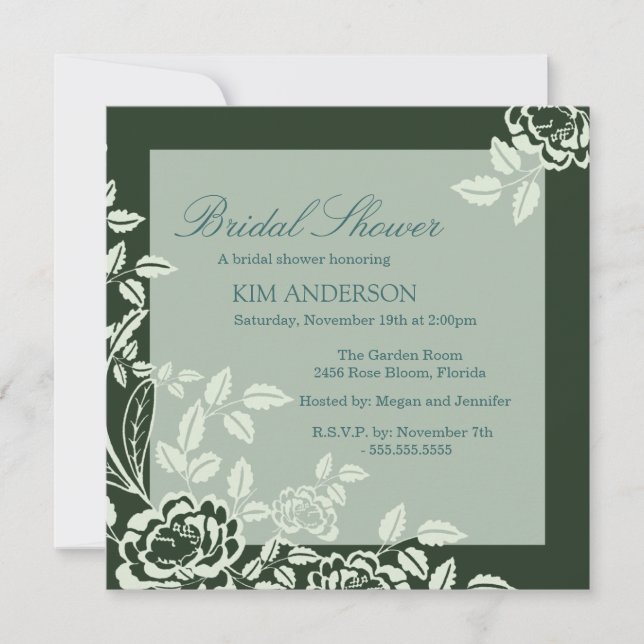 Green Rose Elegant Bridal Shower Invite (Front)