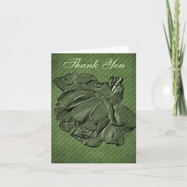 Green Rose Floral Art Thank You Card (Front)