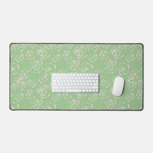 Green rose floral botanical modern desk mat