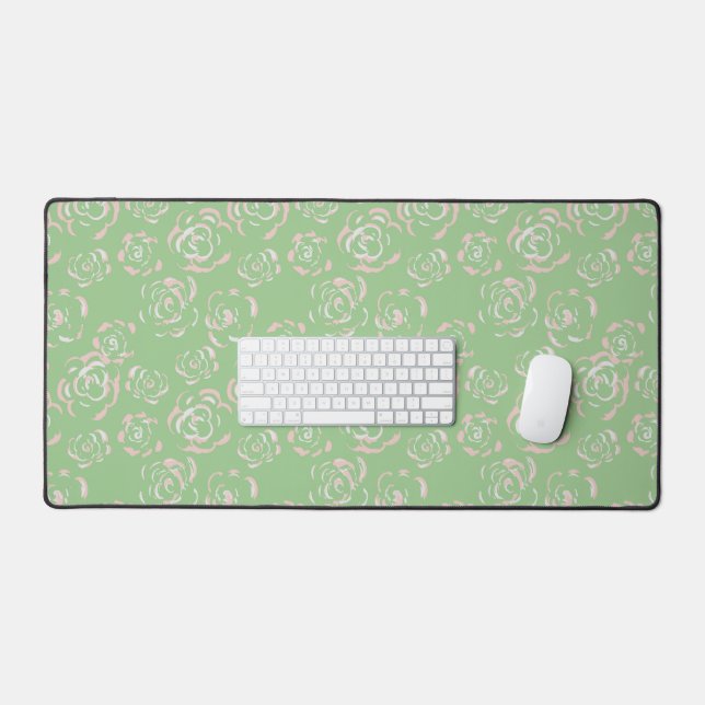 Green rose floral botanical modern desk mat (Keyboard & Mouse)